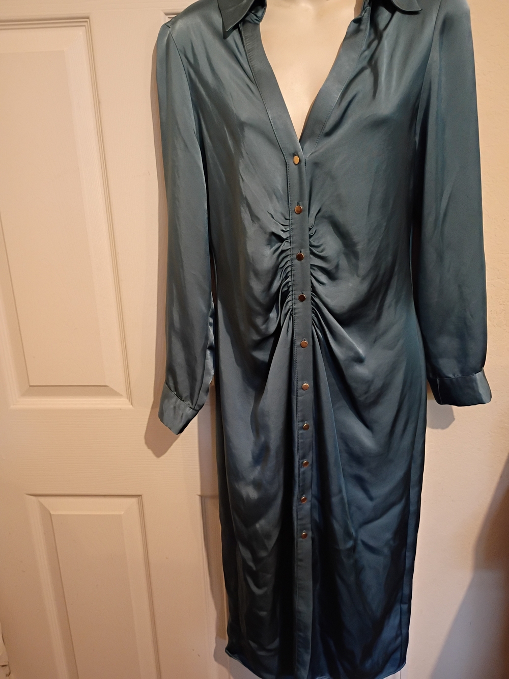 Zara Satin Long Sleeve Button Down Maxi Dress L